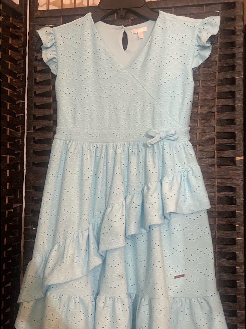 Girls' Light Blue Eyelet Ruffle Dress with Side Bow
